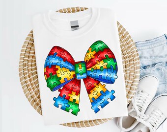 Austim Bow, Autism Png, Autism Awareness Png, Coquette Bow png, Austism Ribbon Png, Autism Design, Sublimation Design, Sublimate Design