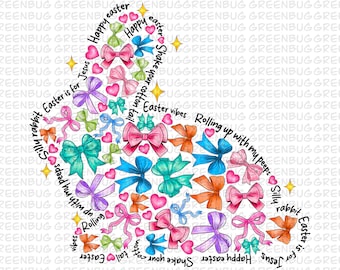 Coquette easter bunny png, easter png, retro easter png, happy easter png, easter coquette bow png, bunny coquette png, colorful bunny png
