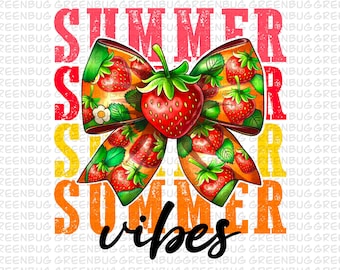 Sommer Vibes Png, Erdbeere Schleife Png, Sommer Png, Cottagecore Ästhetik Png, Erdbeere Ästhetik Png, Retro Erdbeere Schleife, süße Erdbeere