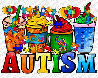 Autism Awareness Day coffee cups png sublimation design download, Coffee cups png, Sublimate designs download,Autism Awareness, Autism PNG