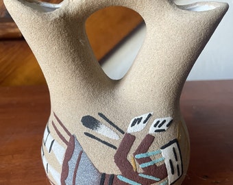 Vintage R. Yazzie Navajo Sand Painted Wedding Vase