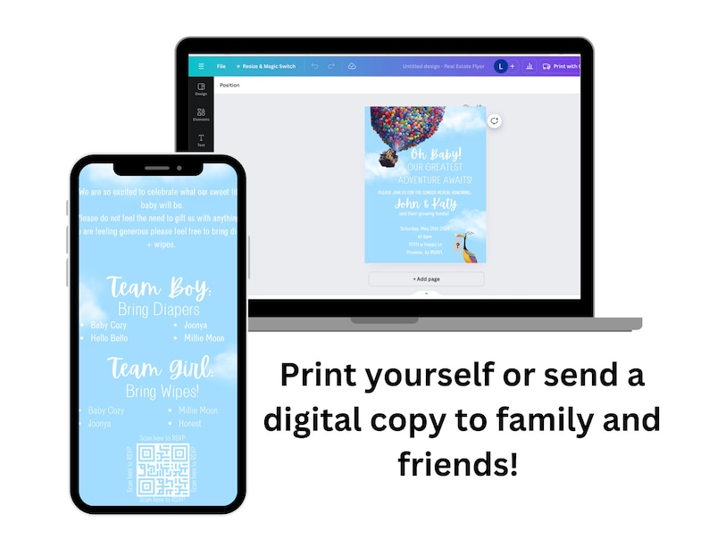 UP Baby Shower/Gender Reveal invites DIGITAL image 3