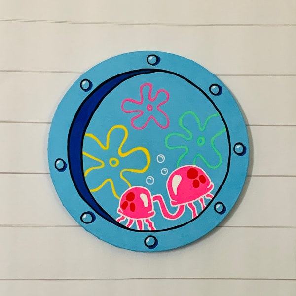 Underwater Porthole SpongeBob Window Handpainted Wall Art