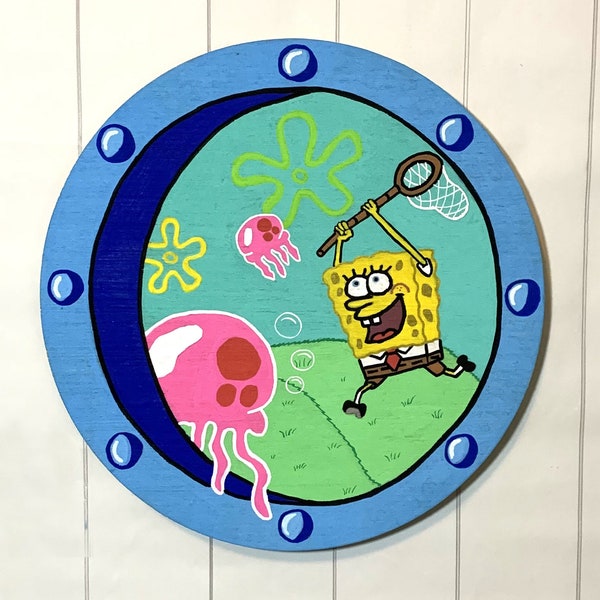 Underwater Porthole SpongeBob Window Handpainted Wall Art