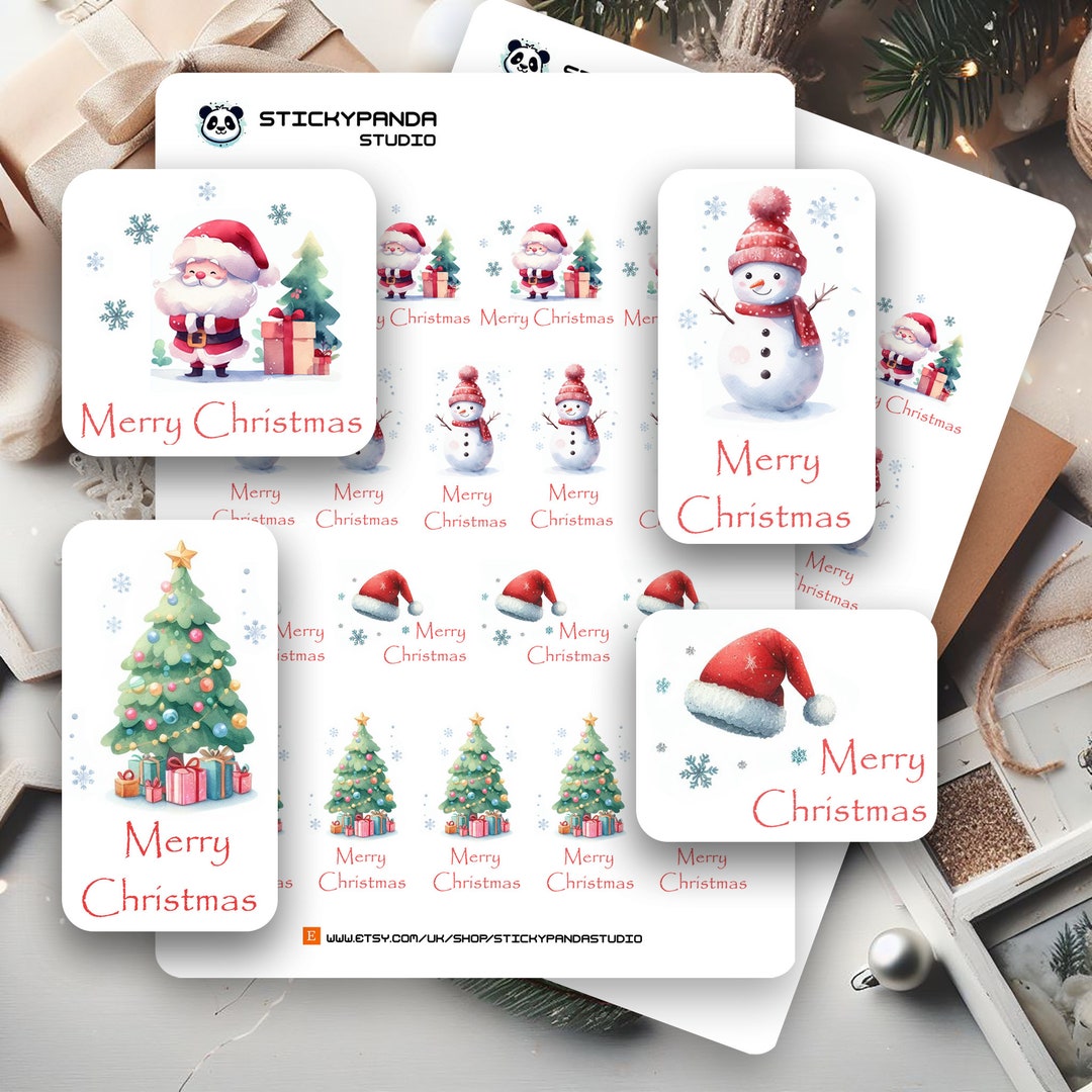 Pack of 2 Sheets of Christmas Vinyl Stickers, Gift Wrap Christmas Tags