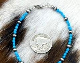 Pulseira Kingman de 7,5" em turquesa e prata de lei