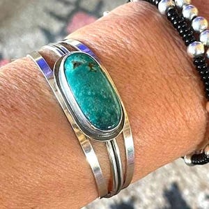 Sterling Silver Cuff w/Apache Blue Turquoise