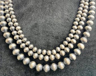 4mm Navajo Pearls Necklace, Real Genuine .925 Sterling Silver