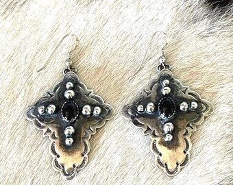 Sterling Silver Cross w/Onyx stone center, 2.5"