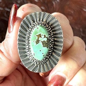 9.5 Turquoise & Sterling Silver Ring, Signed Jackson