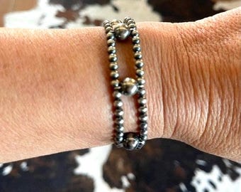 Bracelet double rang de perles du désert, argent sterling, 7,5 pouces