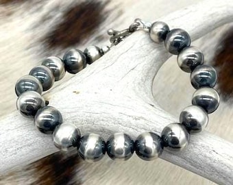 Bracelets de perles du désert de 8 po. 10 mm, argent sterling