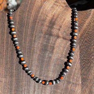Orange Spiny Oyster & Sterling Silver Desert Pearls, 18&quot;w/4&quot; extension
