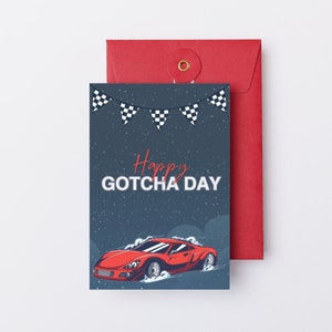 Gotcha Day Karte - Adoption in Stil mit einer Auto-Themen-Karte - Digitaler Download - Print at Home!