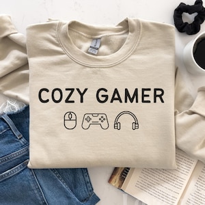 Cozy Gamer Icons Sweatshirt, Crewneck Jumper Gift for Girl Gamers, Video Game Sweatshirt, Gamer Apparel, Cozy Gaming Sweater for Homebodies