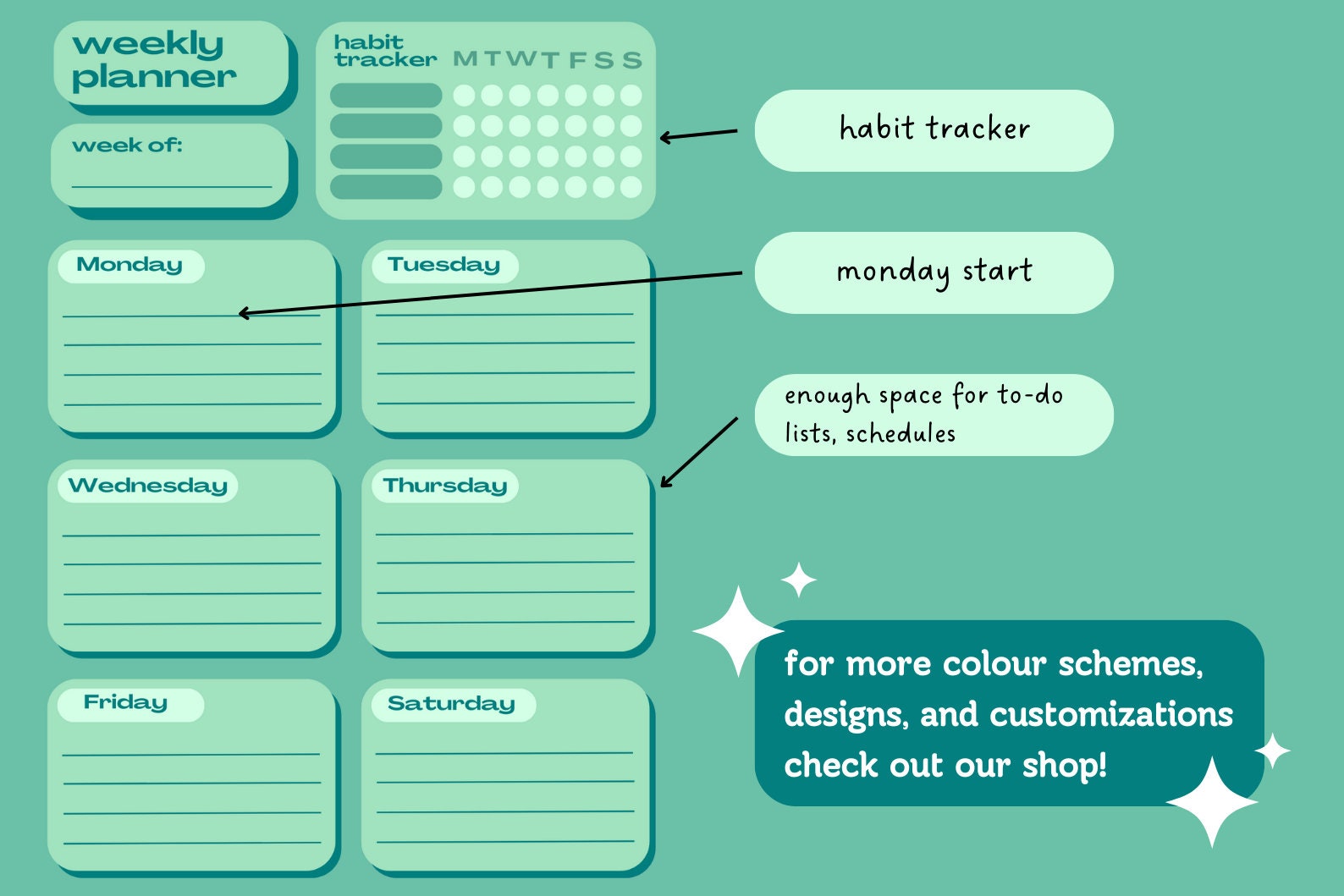 Organisational Diary System Example Digital + Weekly Planner BUNDLE, Productive Organization Journal ...