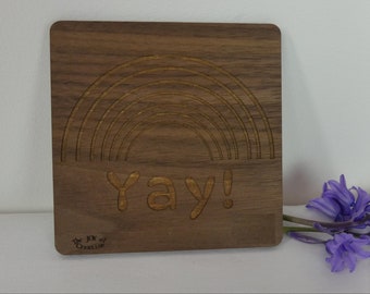 Reversible Wooden Feelings Coaster | Home or the Workplace | Laser Engraved