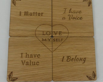 Set of Four Coasters | Trying to Love Myself Better | Laser Engraved