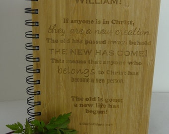 Personalised Baptism Bamboo Notebook | 2 Corinthians 5:17 Bible Verse | Laser Engraved