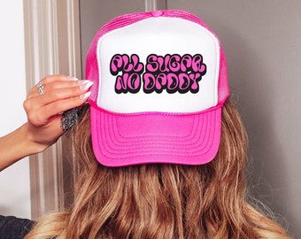 All Sugar No Daddy Hat, Funny White Trucker Cap, Embroidered  display picture 3