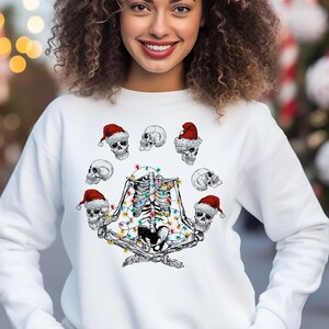 Christmas Yoga Skeleton Unisex Crewneck Sweatshirt, Retro Style Christmas Sweatshirt, Holiday Apparel, Christmas Crewneck Sweatshirt