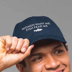 Women Want Me Fish Fear Me Embroidered Dad Hat, Funny Fishing Dad Hat, Fishing Gift, Dad Gift Father&#39;s Day