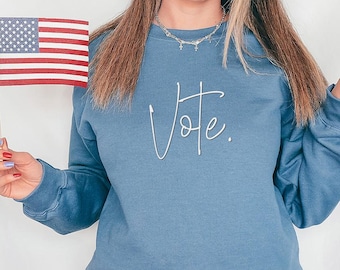 Embroidered Simple Vote Unisex Crewneck Sweatshirt, Cute Election Voting Embroidered Sweatshirt