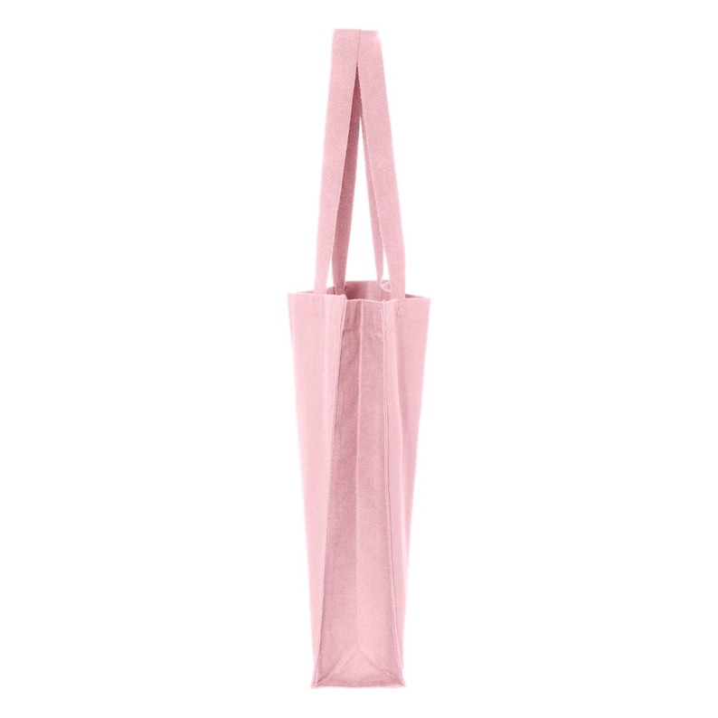 May include: A pink canvas tote bag with two handles. The bag is empty and standing upright against a white background.