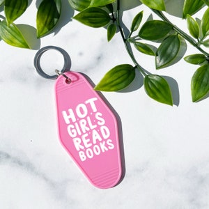 Hot Girls Read Books Motel Keychain, Cute Retro style Keychain Gift, Cute Book Lover Reading Gift, Bookish Gift Keychain
