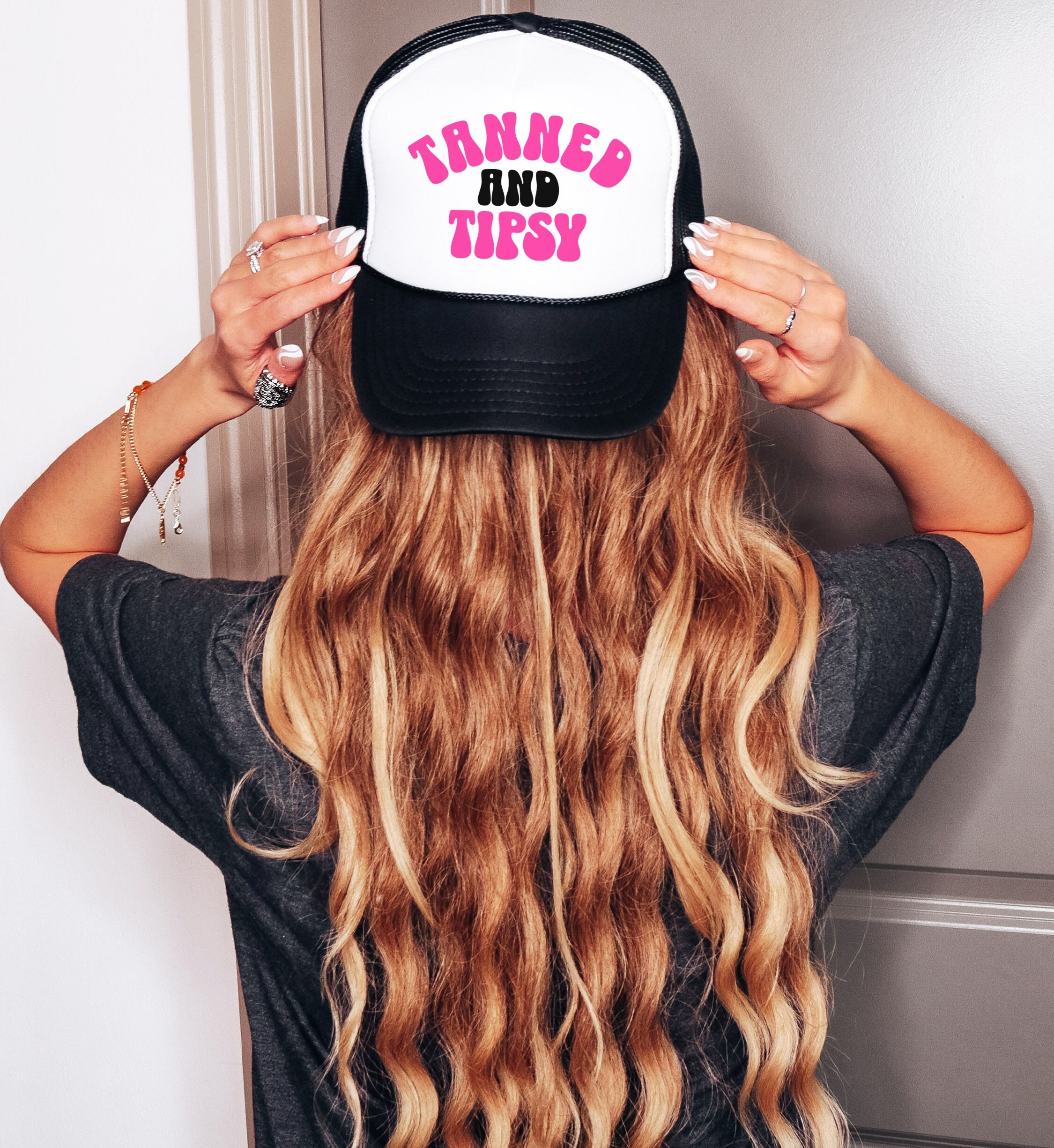 Tanned and Tipsy Trucker Cap, Cute Women's Trucker Hat, Cute Hat, Funny Trucker Hat