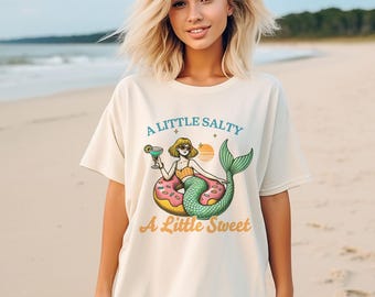 A Little Salty, A Little Sweet Comfort Colors Shirt, Vintage Mermaid Graphic Tee, Cute Funny Beachy Shirt For Her, Cozy Unisex T-Shirt