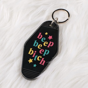 Beep Beep Bitch Motel Keychain, Cute Retro Style Keychain Gift for Baddies, Sassy Key Tag For New Drivers, Iconic Gift Keychain