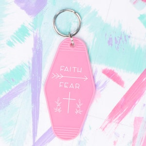 Faith Over Fear Motel Keychain, Cute Retro style Keychain Gift, Housewarming Gift Reminder Christian Gift Keychain