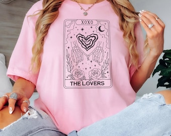 The Lovers Tarot Card Unisex Graphic Shirt, Cute Skeletons in Love Tee, Witchy Vibes Shirt, Tarot Card Gift For Besties, Couples, Partners