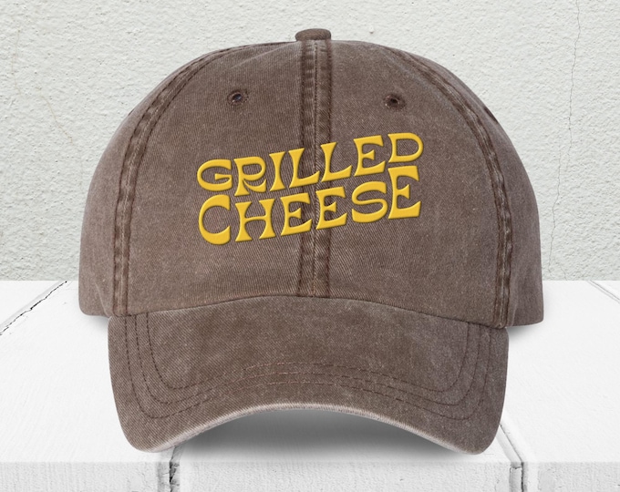 Grilled Cheese Embroidered Pigment Dyed Hat, Funny Foodie Baseball Cap, Foodie Hat, Funny Gift for Bestie, Trendy Soft Girl Hat
