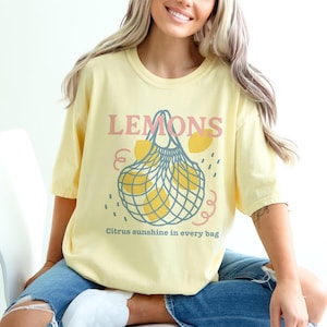 Retro Lemons Illustration Comfort Colors Graphic Shirt | Vintage Fruit Graphic Shirt, Oversized Summer T-Shirt, Retro Aesthetic Mom Tee