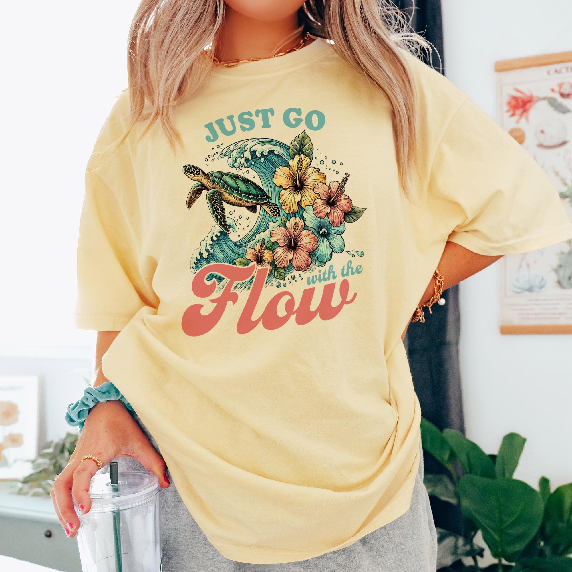 Just Go With the Flow Comfort Colors Shirt, Vintage Turtle Wave