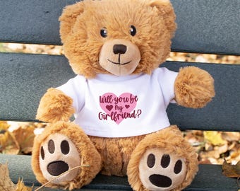 Will You Be My Girlfriend Stuffed Bear | Cute Proposal Gift, Make It Official Stuffed Animal, Unique Girlfriend Present, Romantic Teddy Bear