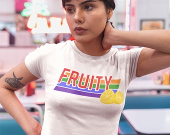 Fruity Baby Tee, Lesbian Gay LBGTQ Pride Baby Fit Shirt, Baby Crop Tee, Pride Aesthetic