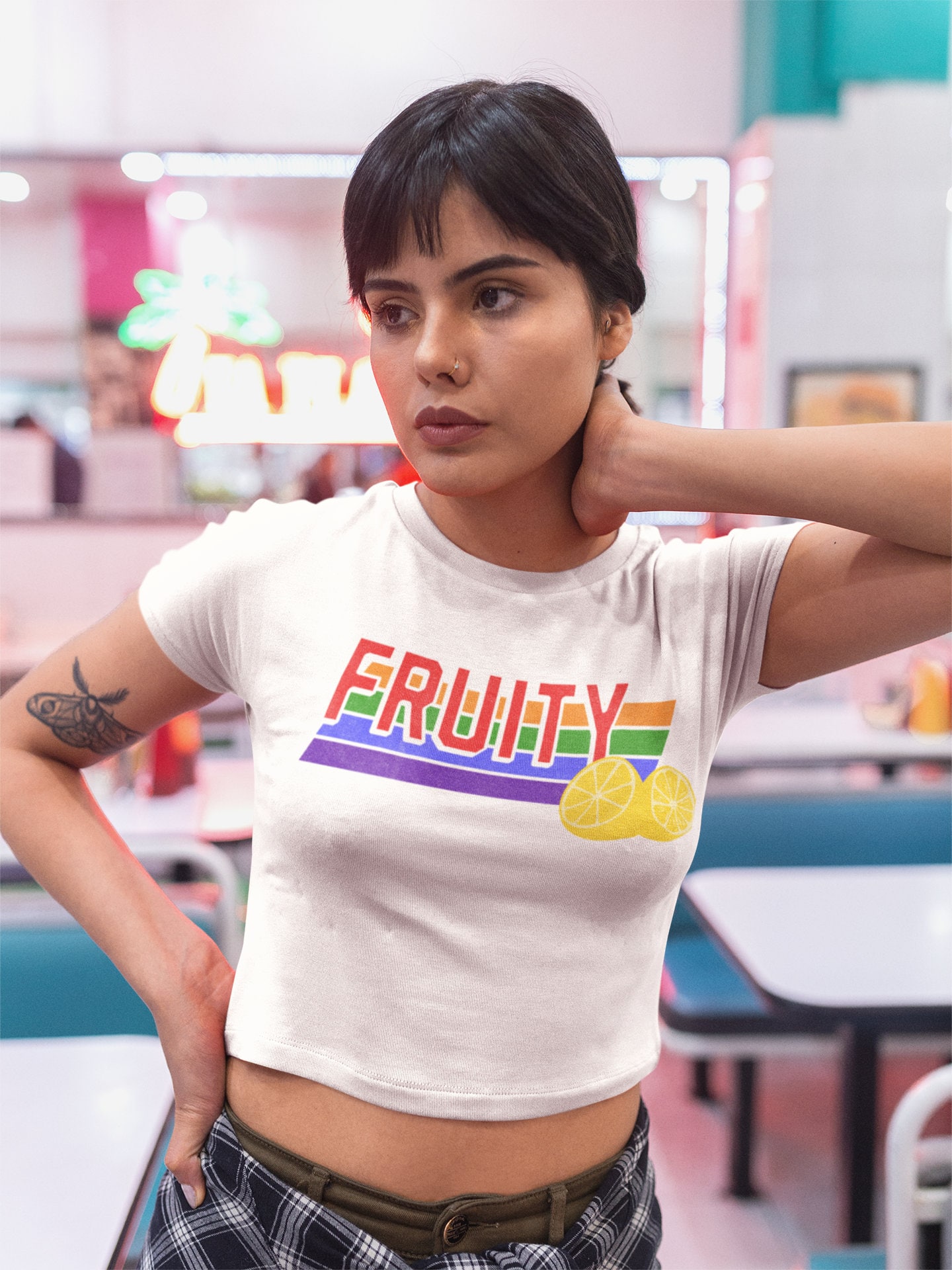 Fruity Baby Tee, Lesbian Gay LBGTQ Pride Baby Fit Shirt, Baby Crop