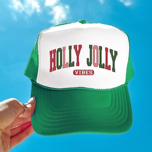 Cute Holly Jolly Vibes Trucker Cap, Cute Christmas Women&#39;s Trucker Hat, Holiday Hat, Funny Trucker Hat