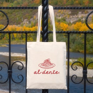Al Dente Pasta Canvas Tote Bag, Cute Minimalist Italian Food Travel Bag, Italy Vibes Gift For Her, Travel Tote for Food Lovers