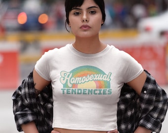 Homosexual Tendencies Baby Tee, Lesbian Gay LBGTQ Pride Baby Fit Shirt, Baby Crop Tee, Pride Aesthetic