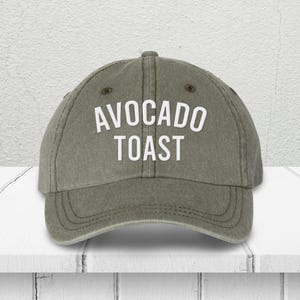Avocado Toast Embroidered Pigment Dyed Hat, Cute Avocado Toast Women&#39;s Dad Hat, Cute Summer Hat