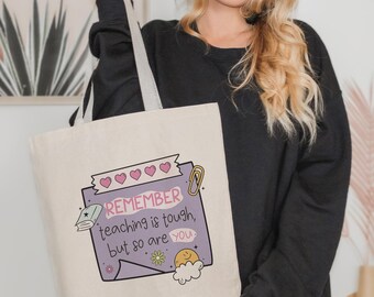 Teaching is Tough But So Are You Canvas Tote Bag, Cute Motivational Educator Travel Bag, Teacher Appreciation Day School Gift