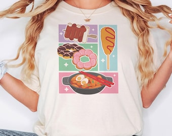 Korean Street Food Illustration Comfort Colors T-Shirt, Cute Foodie Design Shirt, K-pop Vibes Tee, Gift For K-Pop Stans and Foodies