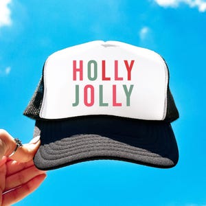 Holly Jolly Christmas Trucker Cap, Cute Christmas Women&#39;s Trucker Hat, Holiday Hat, Funny Trucker Hat