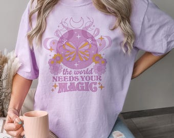 The World Needs Your Magic Comfort Colors T-Shirt, Pastel Butterfly Mental Health Shirt, Uplifting Aesthetic Tee, Unisex Shirt for Self Love