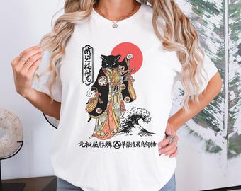 Samurai Cat Unisex Graphic Shirt, Fierce and Funny Anime-Inspired Tee for Cat Lovers, Warriors & Streetwear Fans