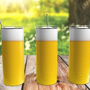Beer Glass Skinny Tumbler 20oz Travel Coffee with Lid and Straw Stainless Steel Insulated Hot or Cold, Cute Tumbler, Backyard Cookout Gift